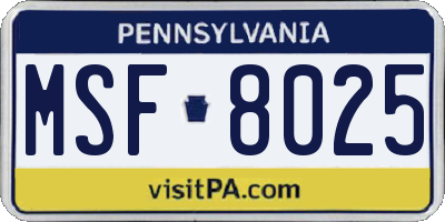 PA license plate MSF8025