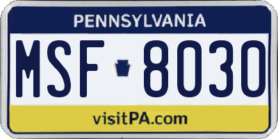 PA license plate MSF8030