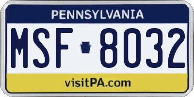 PA license plate MSF8032