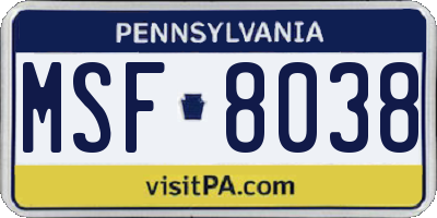 PA license plate MSF8038