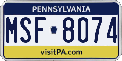 PA license plate MSF8074