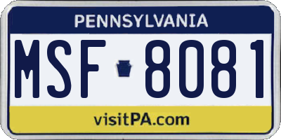 PA license plate MSF8081
