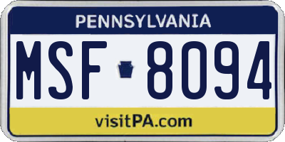 PA license plate MSF8094