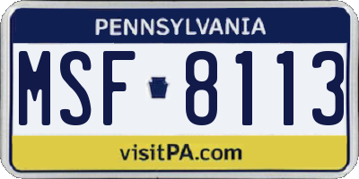 PA license plate MSF8113