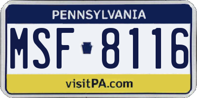 PA license plate MSF8116