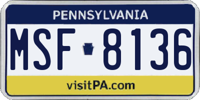 PA license plate MSF8136