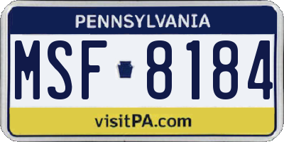 PA license plate MSF8184