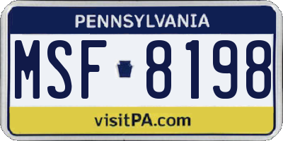 PA license plate MSF8198
