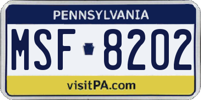 PA license plate MSF8202