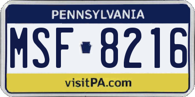 PA license plate MSF8216