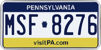 PA license plate MSF8276