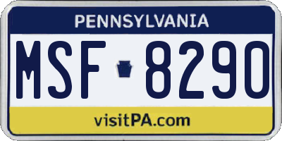 PA license plate MSF8290