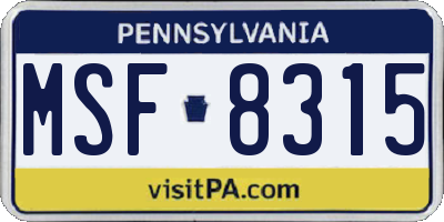 PA license plate MSF8315