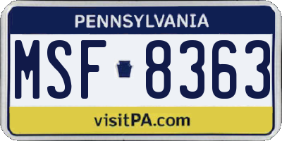 PA license plate MSF8363