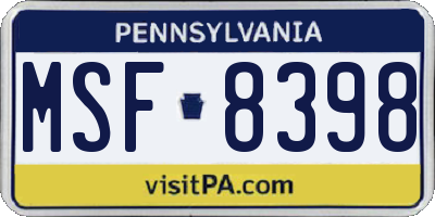PA license plate MSF8398