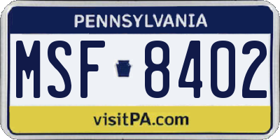 PA license plate MSF8402