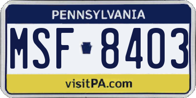 PA license plate MSF8403