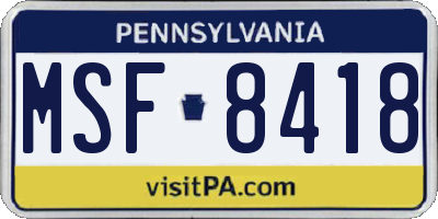 PA license plate MSF8418