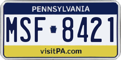 PA license plate MSF8421