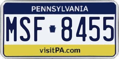 PA license plate MSF8455