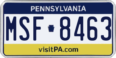 PA license plate MSF8463