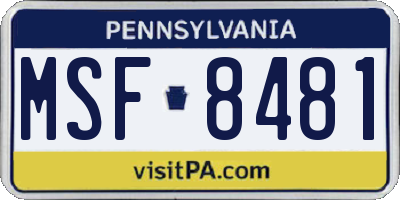 PA license plate MSF8481