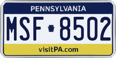 PA license plate MSF8502