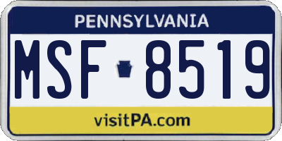PA license plate MSF8519