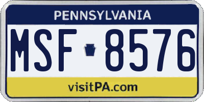 PA license plate MSF8576