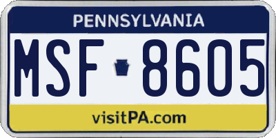 PA license plate MSF8605