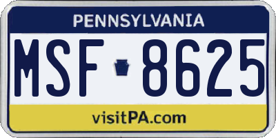 PA license plate MSF8625