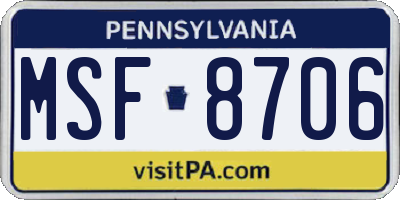 PA license plate MSF8706