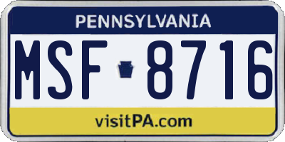 PA license plate MSF8716