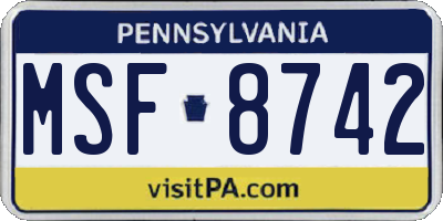 PA license plate MSF8742