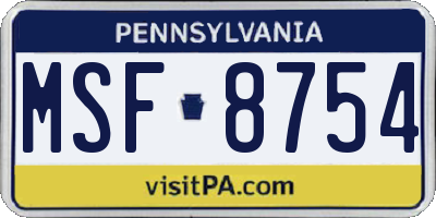 PA license plate MSF8754