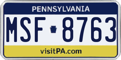PA license plate MSF8763