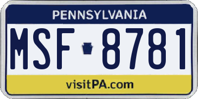 PA license plate MSF8781