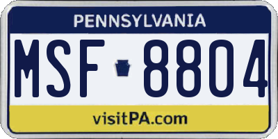 PA license plate MSF8804