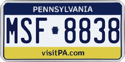 PA license plate MSF8838