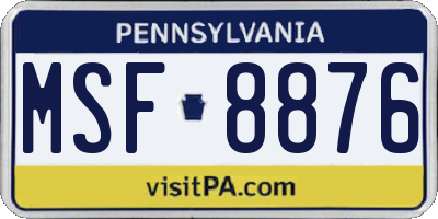 PA license plate MSF8876
