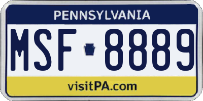 PA license plate MSF8889