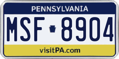 PA license plate MSF8904