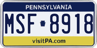 PA license plate MSF8918