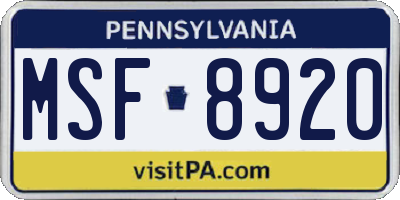 PA license plate MSF8920