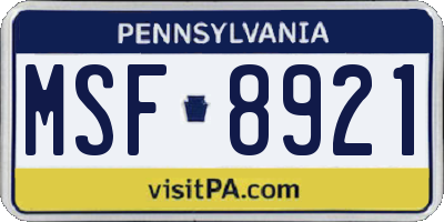 PA license plate MSF8921