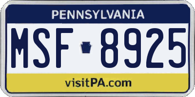 PA license plate MSF8925