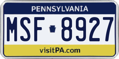 PA license plate MSF8927