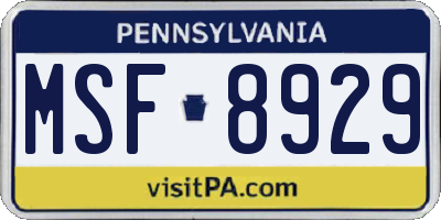 PA license plate MSF8929