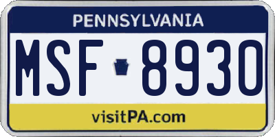 PA license plate MSF8930