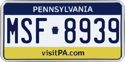 PA license plate MSF8939